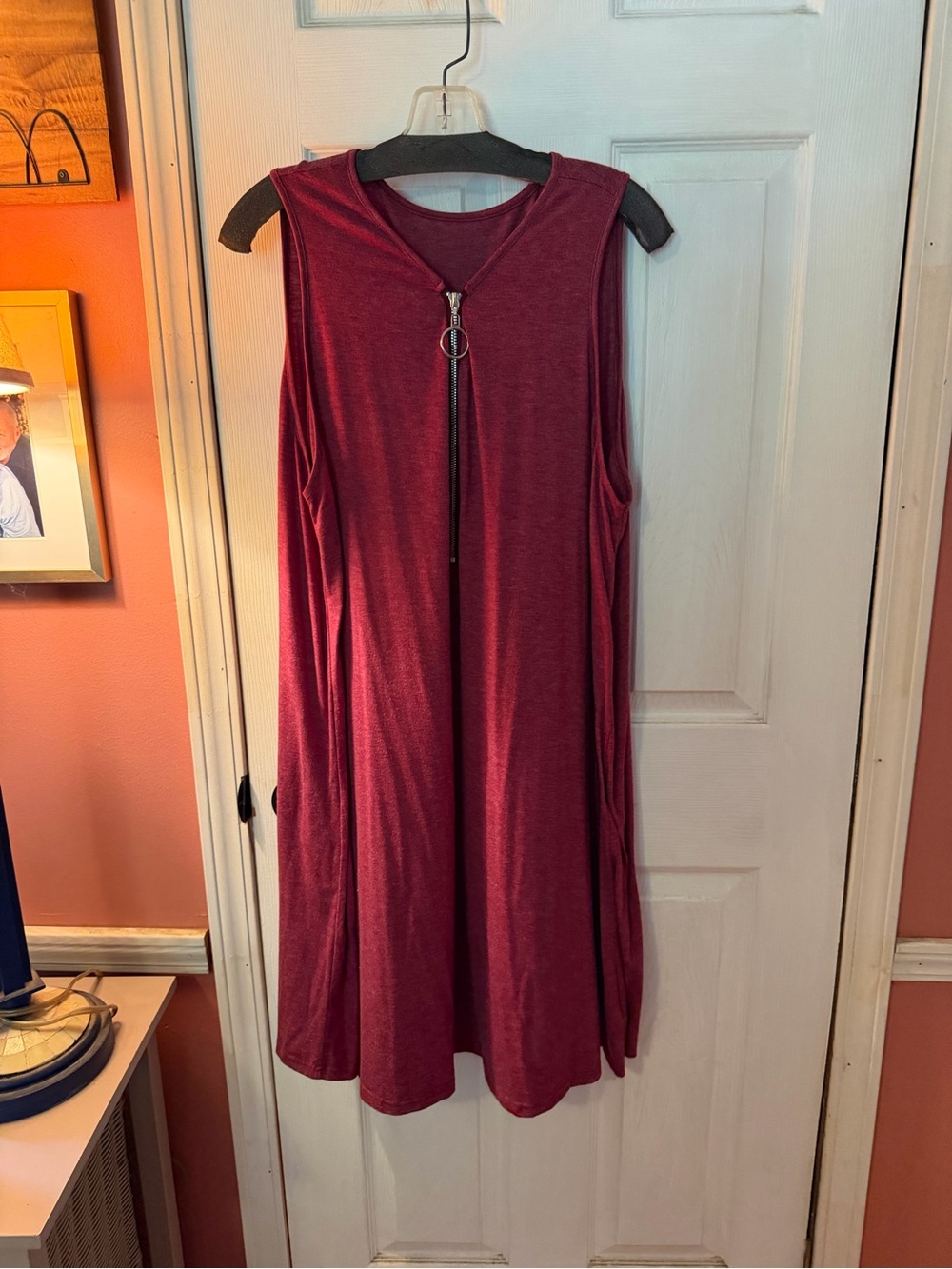 SHEIN Burgundy Sleeveless Midi Dress with Front Ring Zipper